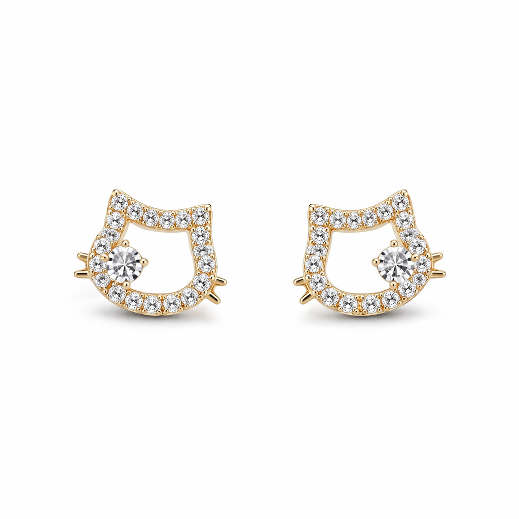 Danda Collective 18K Gold Plated Hello Kitty Inspired Earrings for Women, Pair Set with Playful Look and Shiny Finish