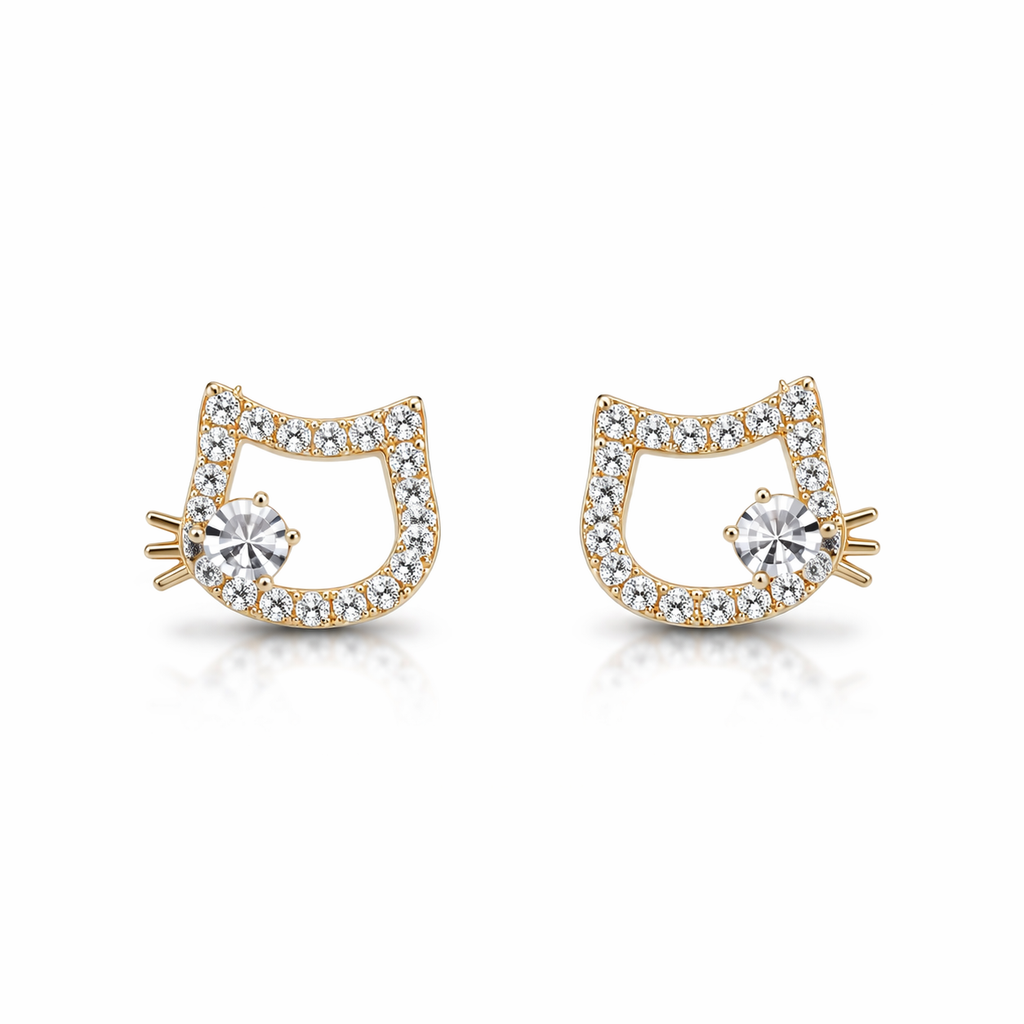 Danda Collective 18K Gold Plated Hello Kitty Inspired Earrings for Women, Pair Set with Playful Look and Shiny Finish