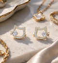 Danda Collective 18K Gold Plated Hello Kitty Inspired Earrings for Women, Pair Set with Playful Look and Shiny Finish